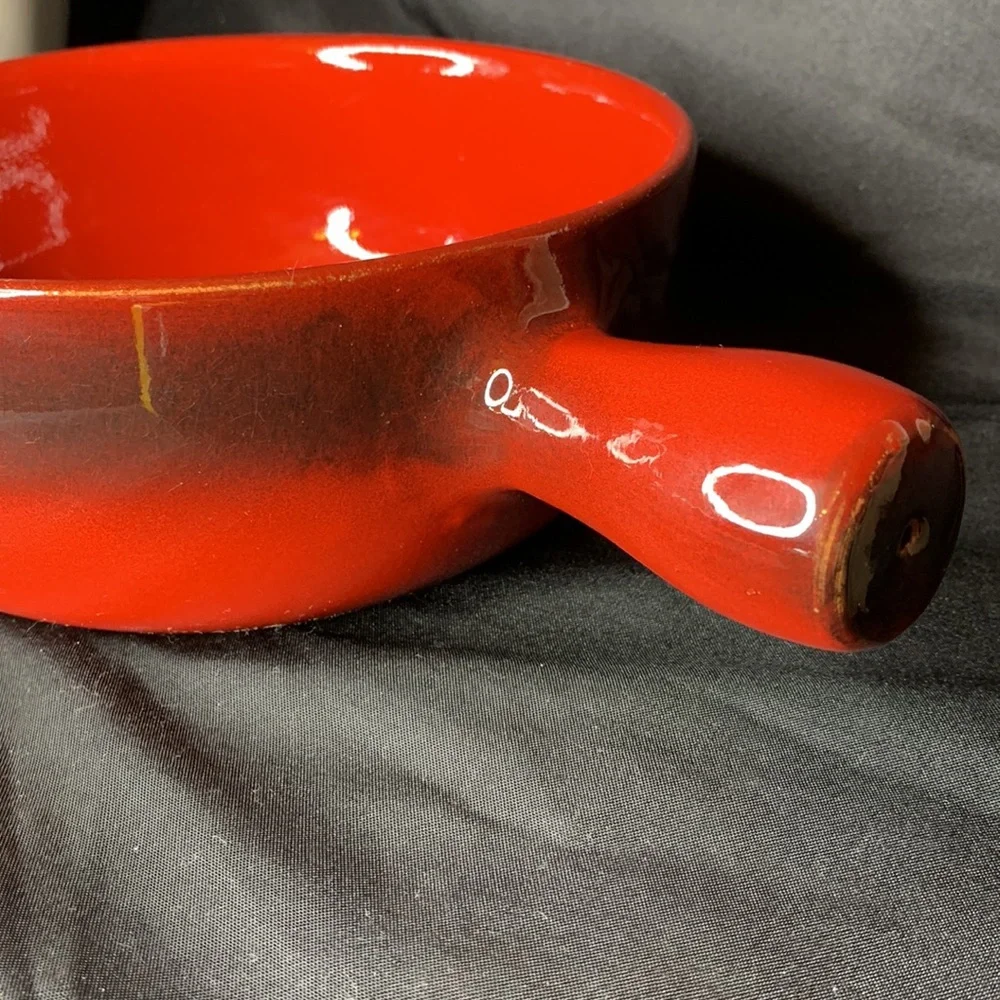 Large round Rustic red terracotta casserole dish with handle made in Italy